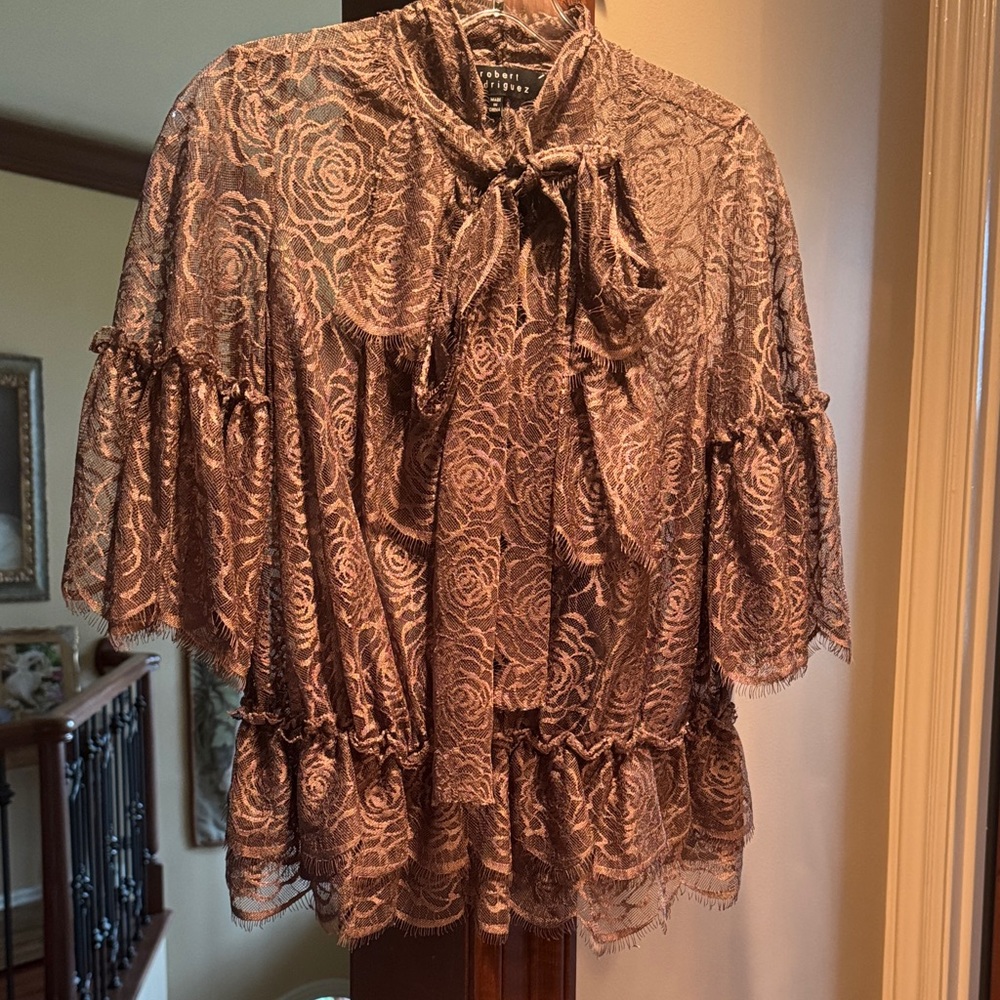 Robert Rodriguez Floral Lace Blouse in Brown